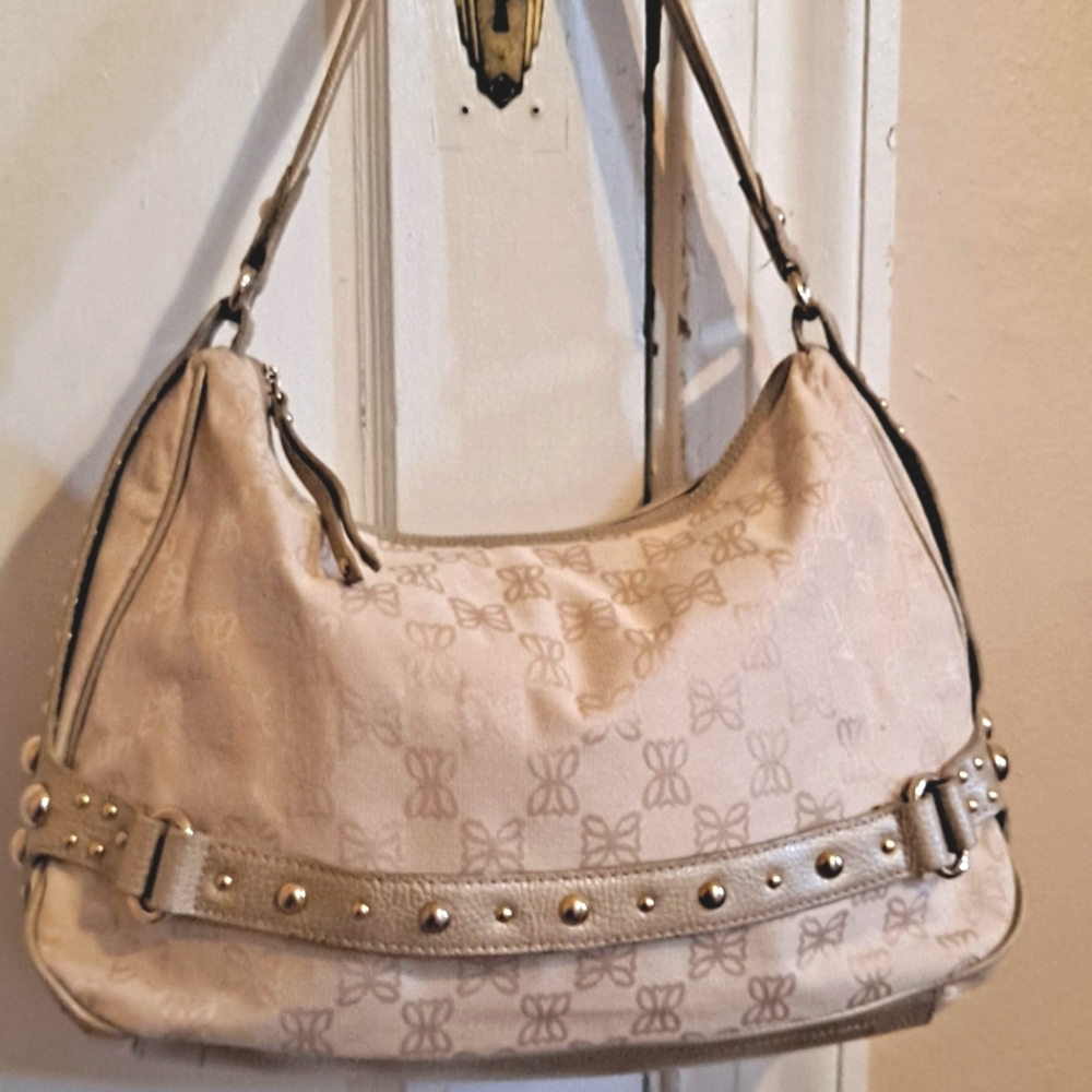 Pritzi shoulder bag canvas, vegan leather and gold studs